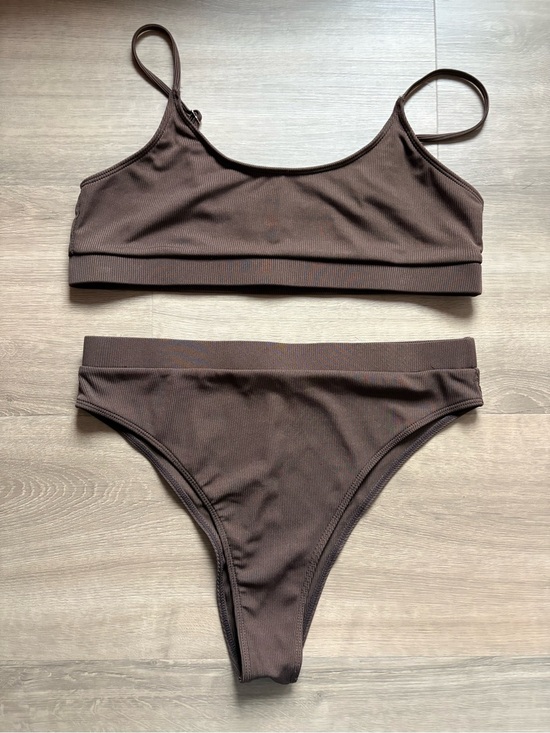 Matte Collection Other - NEW Ribbed Cheeky High Leg Cut Brown Bikini Set - size XL